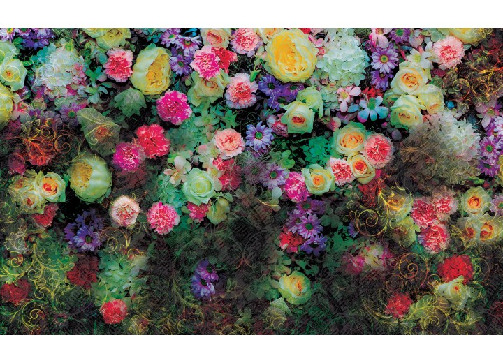Fotobehang Vlies | Bloemen, Klassiek | Groen | 254x184cm
