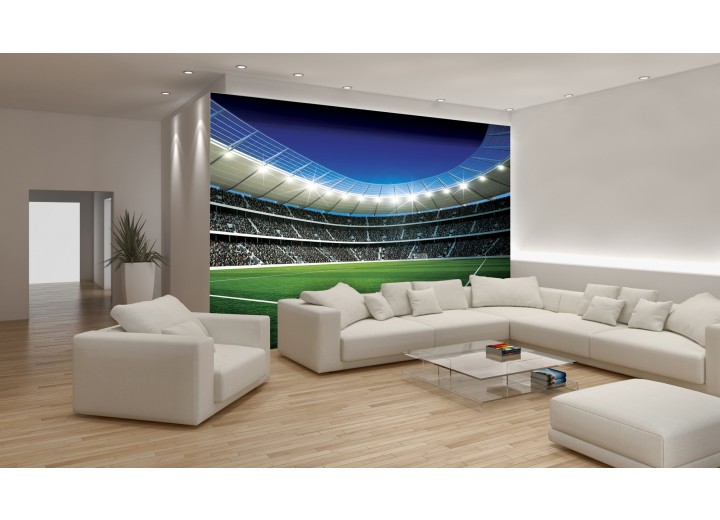 Fotobehang Voetbalveld | Blauw, Groen | 208x146cm