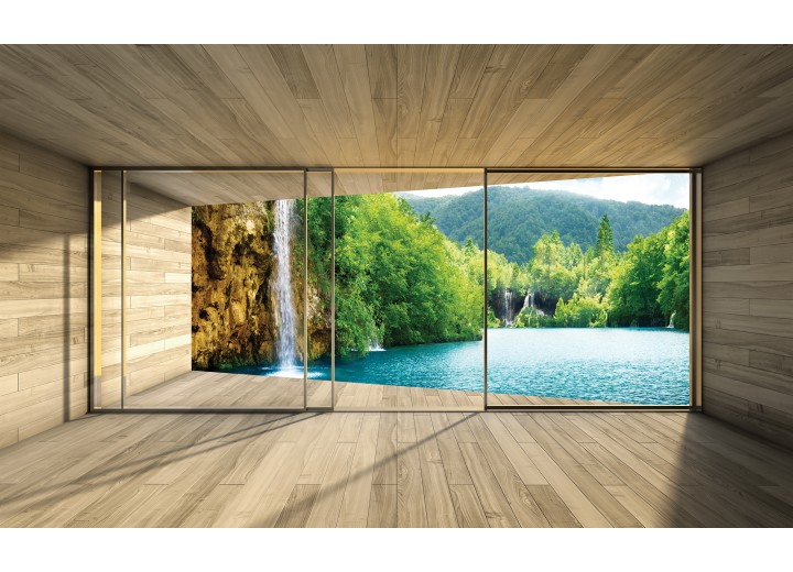 Fotobehang Vlies | Natuur, Waterval | Groen | 254x184cm