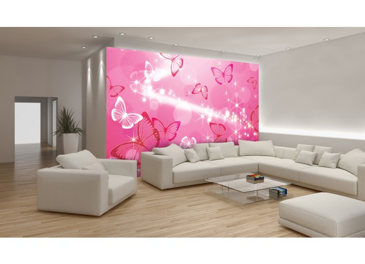 Fotobehang Abstract, Vlinder | Roze | 208x146cm