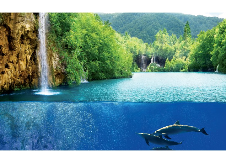 Fotobehang Vlies | Natuur, Waterval | Blauw | 254x184cm