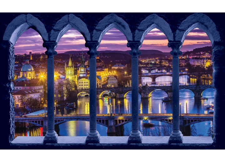 Fotobehang Vlies | Steden, Brug | Paars, Blauw | 254x184cm