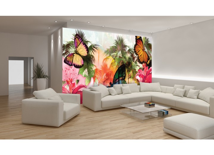Fotobehang Vlinder, Abstract | Roze | 152,5x104cm