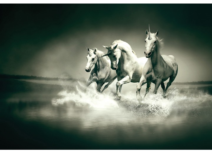 Fotobehang Vlies | Paarden | Grijs, Groen | 254x184cm