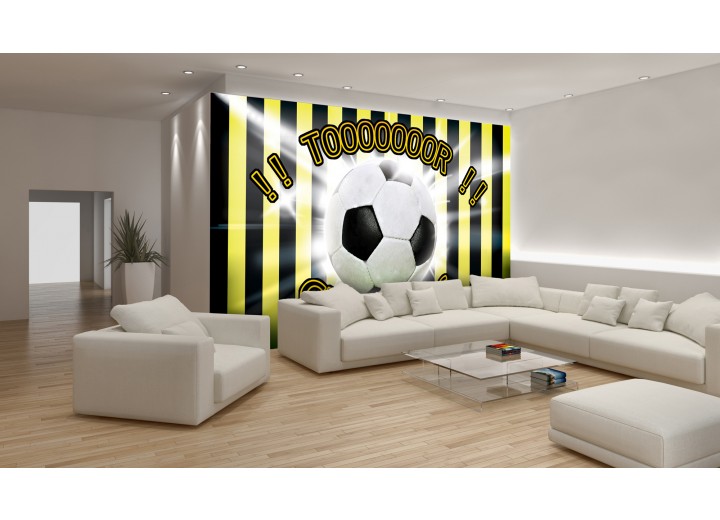 Fotobehang Papier Voetbal | Zwart, Geel | 254x184cm