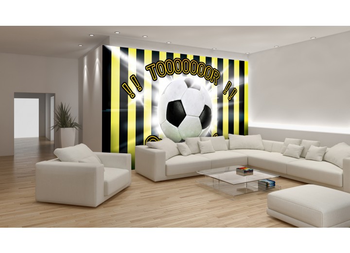 Fotobehang Papier Voetbal | Zwart, Geel | 368x254cm