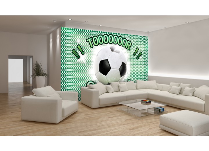 Fotobehang Voetbal | Groen, Wit | 104x70,5cm