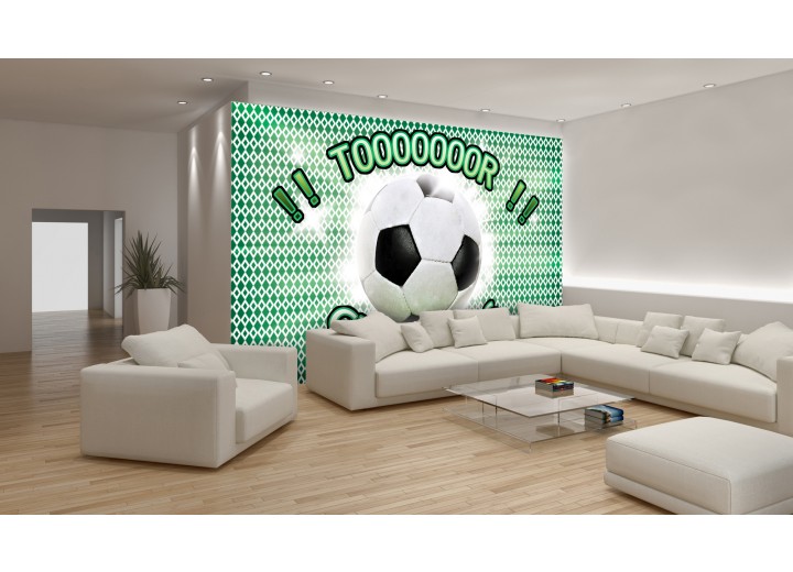 Fotobehang Papier Voetbal | Groen, Wit | 368x254cm