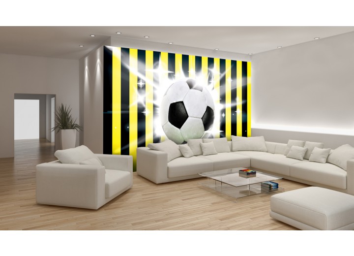 Fotobehang Papier Voetbal | Zwart, Geel | 368x254cm