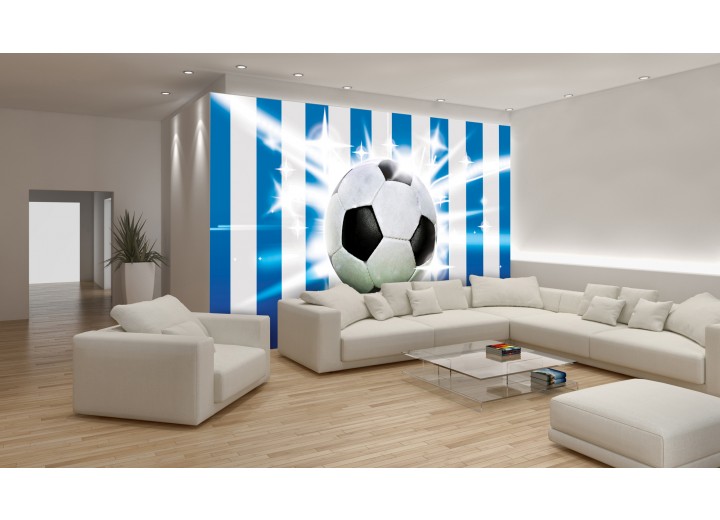 Fotobehang Papier Voetbal | Blauw, Wit | 368x254cm
