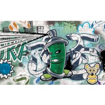 Fotobehang Papier Graffiti | Groen, Grijs | 368x254cm