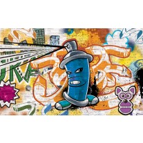 Fotobehang Papier Graffiti | Oranje, Blauw | 254x184cm