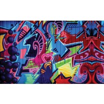 Fotobehang Papier Graffiti | Blauw, Rood | 368x254cm