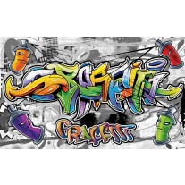 Fotobehang Papier Graffiti | Grijs, Geel | 254x184cm
