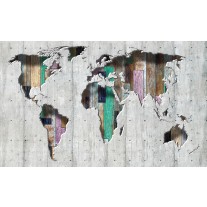 Fotobehang Wereldkaart | Grijs, Groen | 104x70,5cm