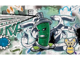 Fotobehang Papier Graffiti | Groen, Grijs | 368x254cm