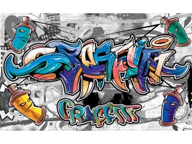 Fotobehang Papier Graffiti | Grijs, Blauw | 254x184cm