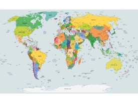Fotobehang Wereldkaart | Geel, Blauw | 104x70,5cm