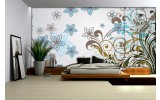 Fotobehang Vlies | Bloemen | Grijs, Blauw | 254x184cm