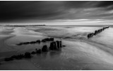 Fotobehang Vlies | Strand, Zee | Grijs, Zwart | 254x184cm