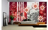 Fotobehang Vlies | Bloemen | Rood, Grijs | 254x184cm