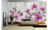 Fotobehang Vlies | Bloemen | Roze, Grijs | 254x184cm