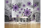 Fotobehang Vlies | Bloemen | Paars, Grijs | 254x184cm