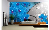 Fotobehang Vlies | Bloemen, Orchidee | Blauw, Grijs | 254x184cm