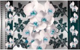 Fotobehang Vlies | Bloemen, Orchideeën | Turquoise, Wit | 254x184cm