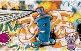 Fotobehang Papier Graffiti | Oranje, Blauw | 254x184cm