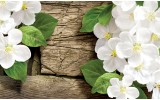 Fotobehang Vlies | Hout, Bloemen | Wit, Groen | 254x184cm