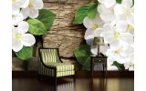 Fotobehang Vlies | Hout, Bloemen | Wit, Groen | 254x184cm