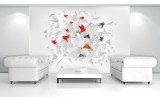 Fotobehang Vlies | 3D, Origami | Rood | 254x184cm