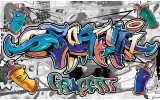 Fotobehang Graffiti | Grijs, Blauw | 312x219cm