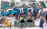Fotobehang Vlies | Graffiti | Grijs, Blauw | 254x184cm