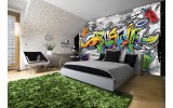 Fotobehang Papier Graffiti | Grijs, Geel | 254x184cm