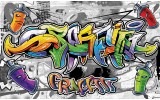 Fotobehang Vlies | Graffiti | Grijs, Geel | 254x184cm