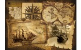 Fotobehang Vlies | Boot, Wereldkaart | Sepia | 254x184cm