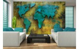 Fotobehang Vlies | Wereldkaart | Turquoise, Groen | 254x184cm