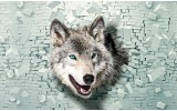 Fotobehang Vlies | Wolf, Muur | Grijs, Groen | 254x184cm