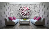 Fotobehang Vlies | 3D, Muur | Roze, Grijs | 254x184cm