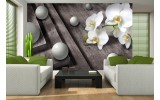 Fotobehang Vlies | 3D, Orchidee | Grijs | 254x184cm