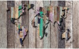 Fotobehang Vlies | Wereldkaart, Hout | Grijs, Bruin | 254x184cm